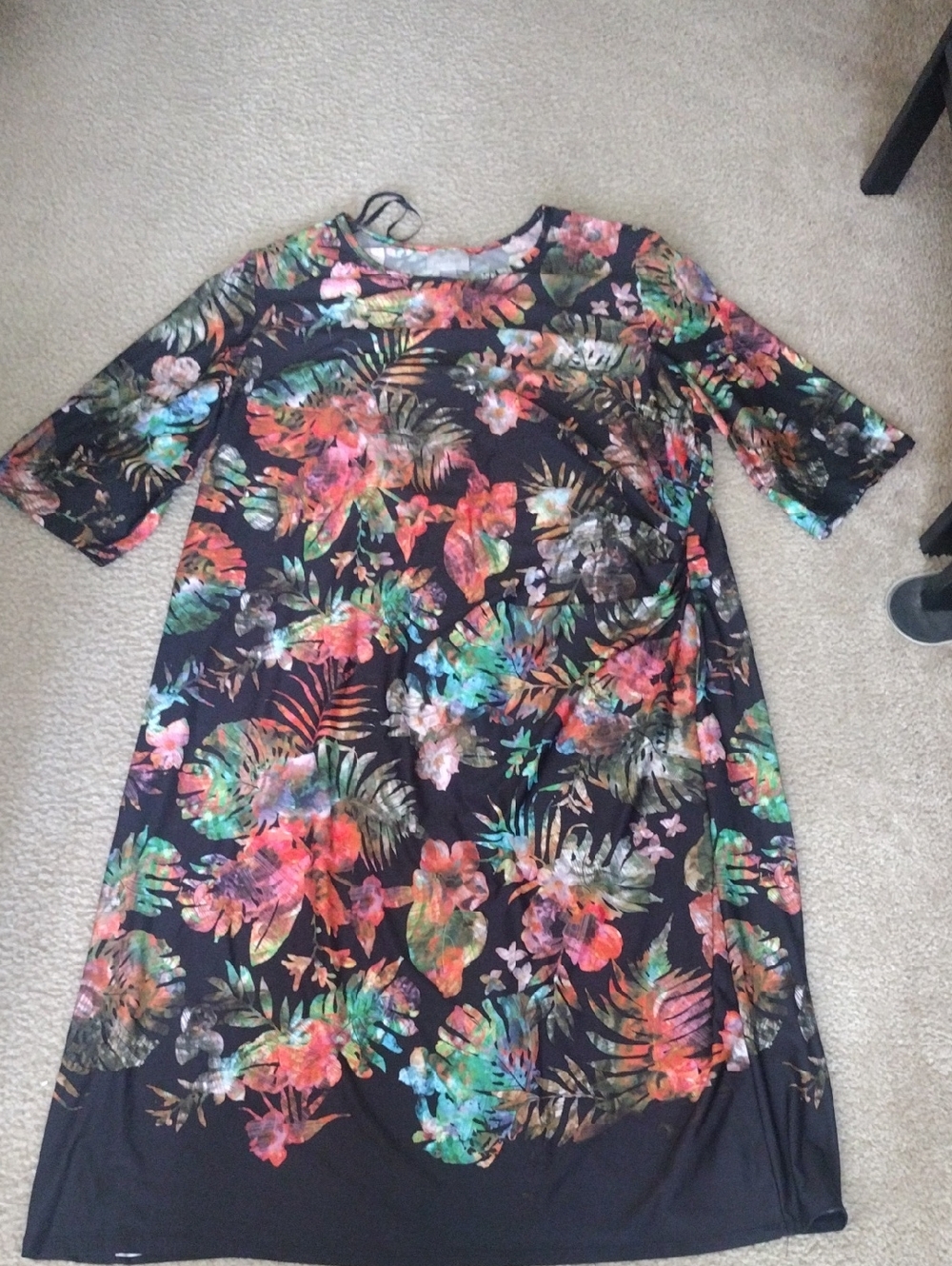 Avenue Black Floral Midi Dress with Multicolor Tropical Print